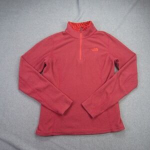 The North‎ Face Pullover Womens Small Red Pink Fleece Quarter Zip Long Sleeve